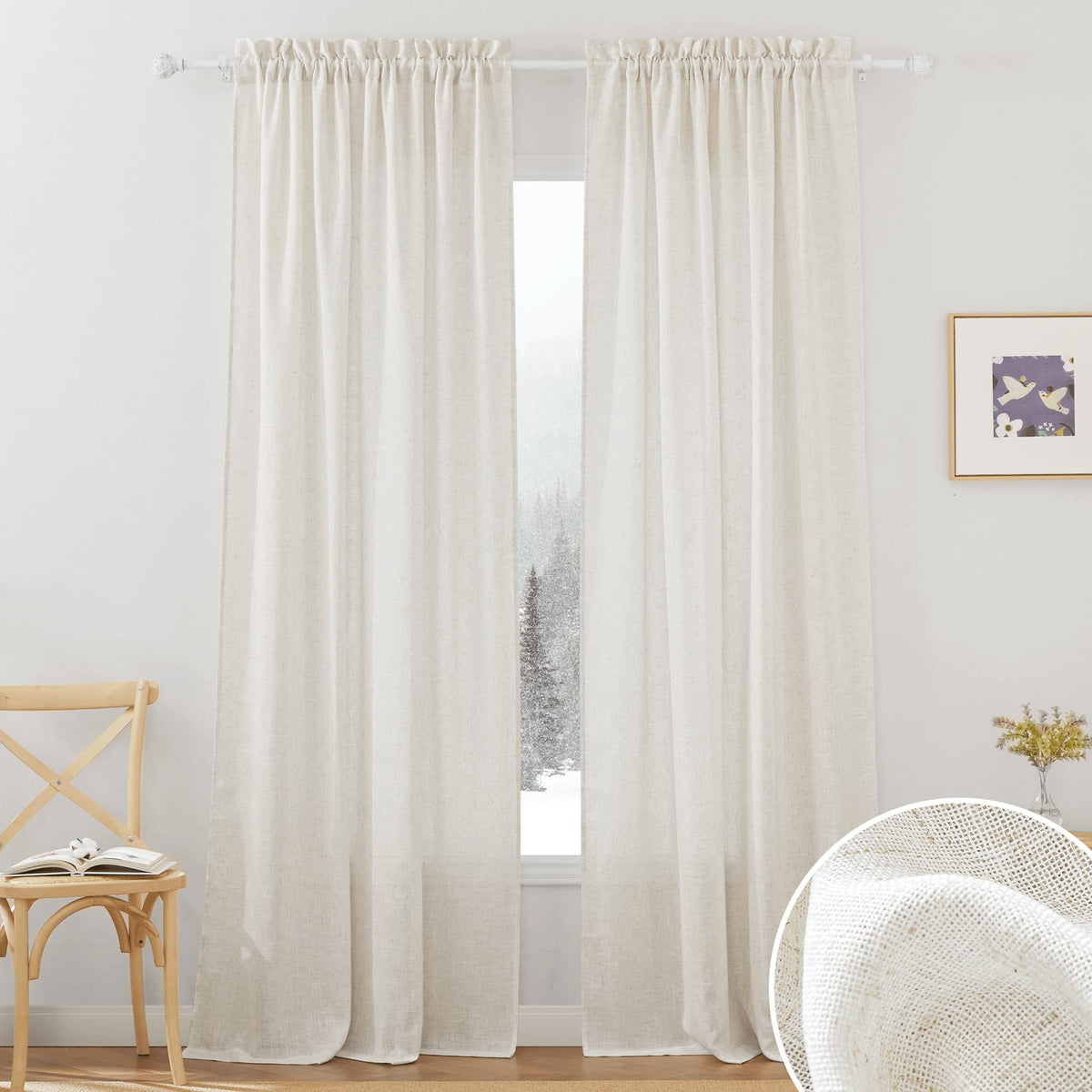 RYB HOME White Semi Sheer Curtains 84 inches Long for Living Room