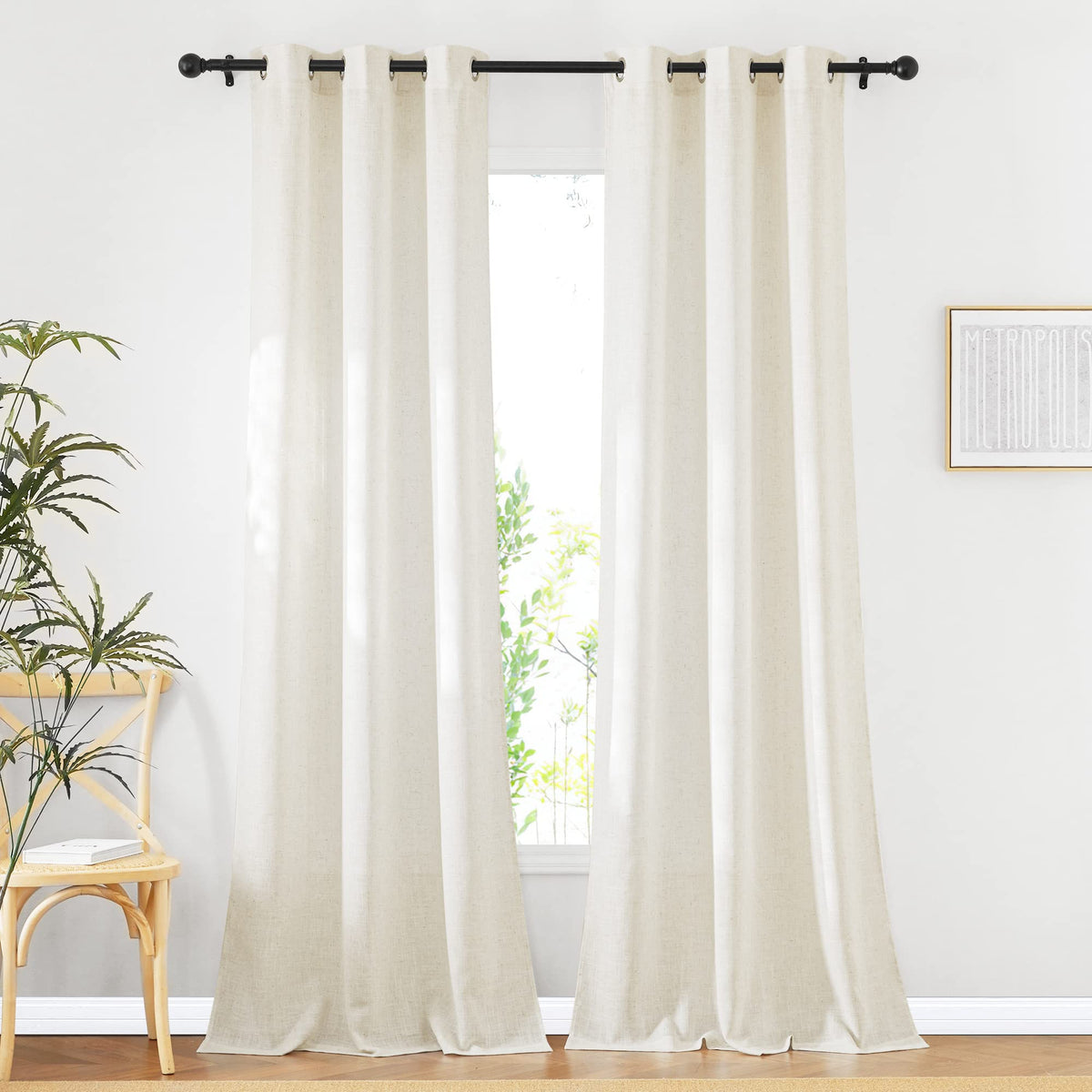 NICETOWN White Sheer Linen Curtains 84 Inch Length 2 Panels Set, W52xL84