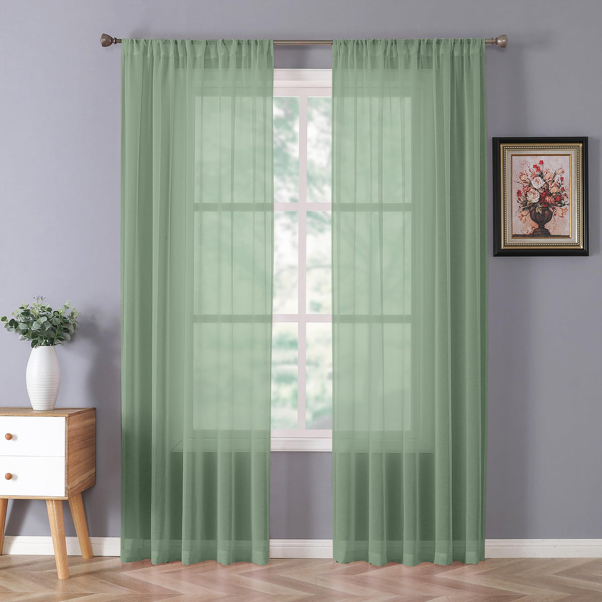 Tollpiz Sheer Curtains Linen Textured Bedroom Curtain Sheers Light Filtering Rod Pocket Voile Curtains for Living Room, 54 x 63 inches Long, White, Set of 2 Panels