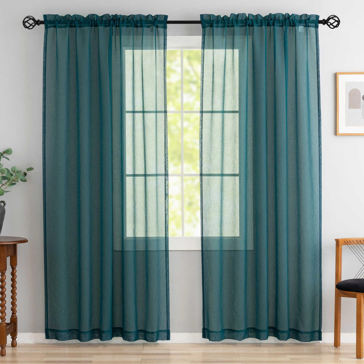 MYSTIC-HOME Sheer Curtains White 63 Inch Length, Rod Pocket Voile Drapes for Living Room, Bedroom, Window Treatments Semi Crinkle Curtain Panels for Yard, Patio, Villa, Parlor, Set of 2, 52"x 63"