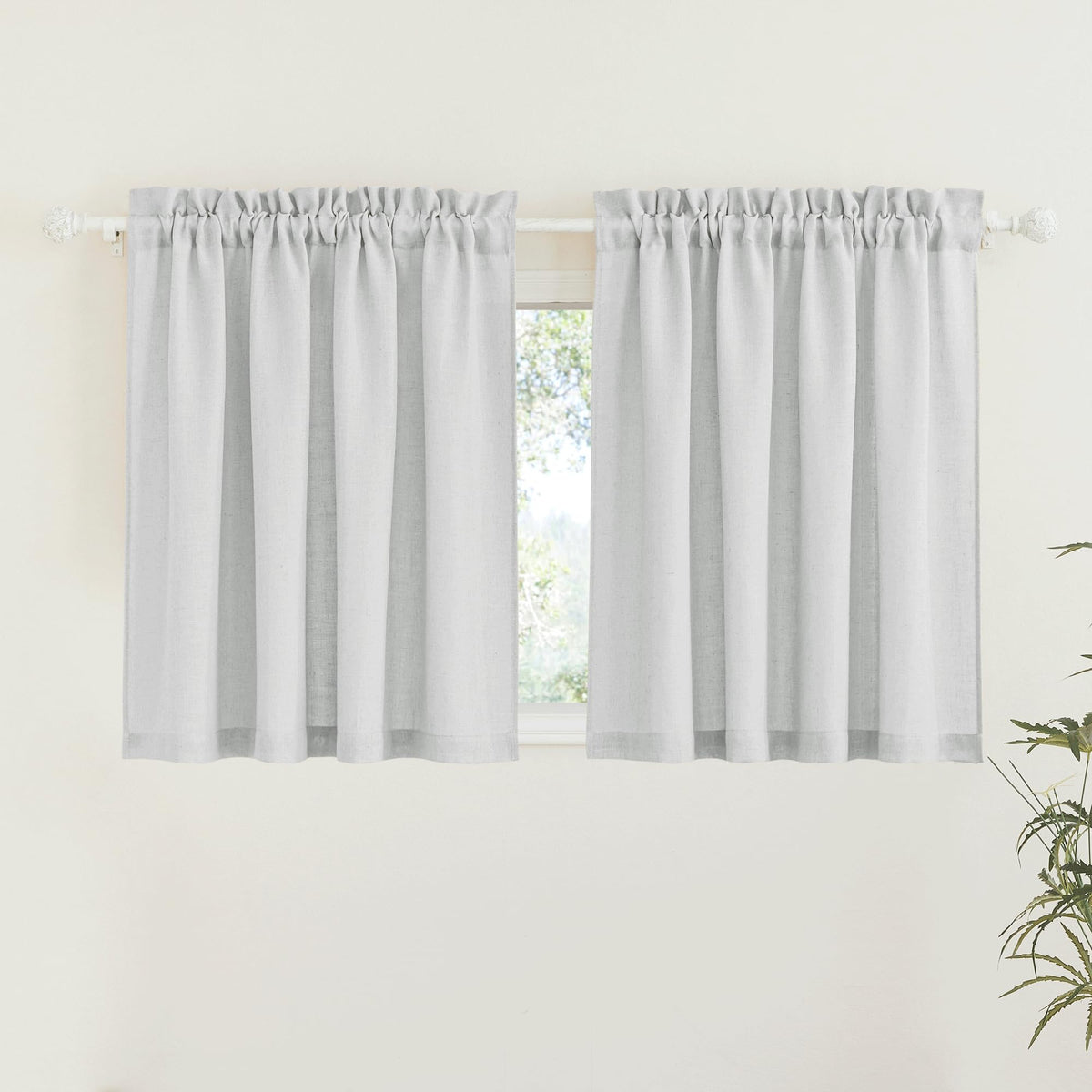 RYB HOME White Semi Sheer Curtains 84 inches Long for Living Room