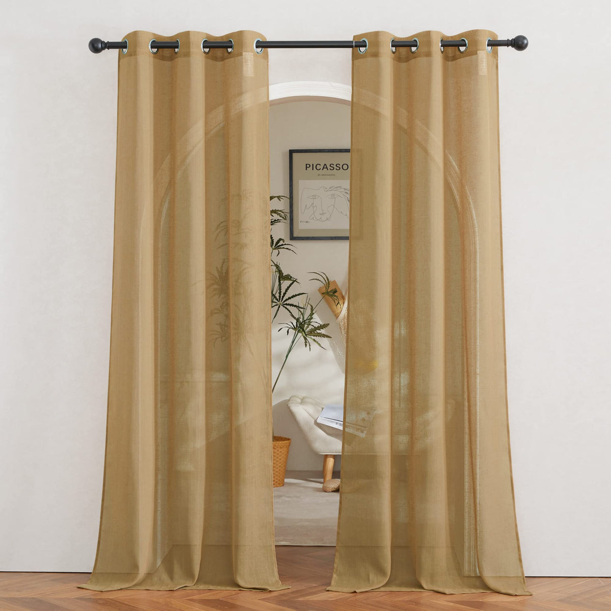 NICETOWN White Sheer Linen Curtains 84 Inch Length 2 Panels Set, W52xL84