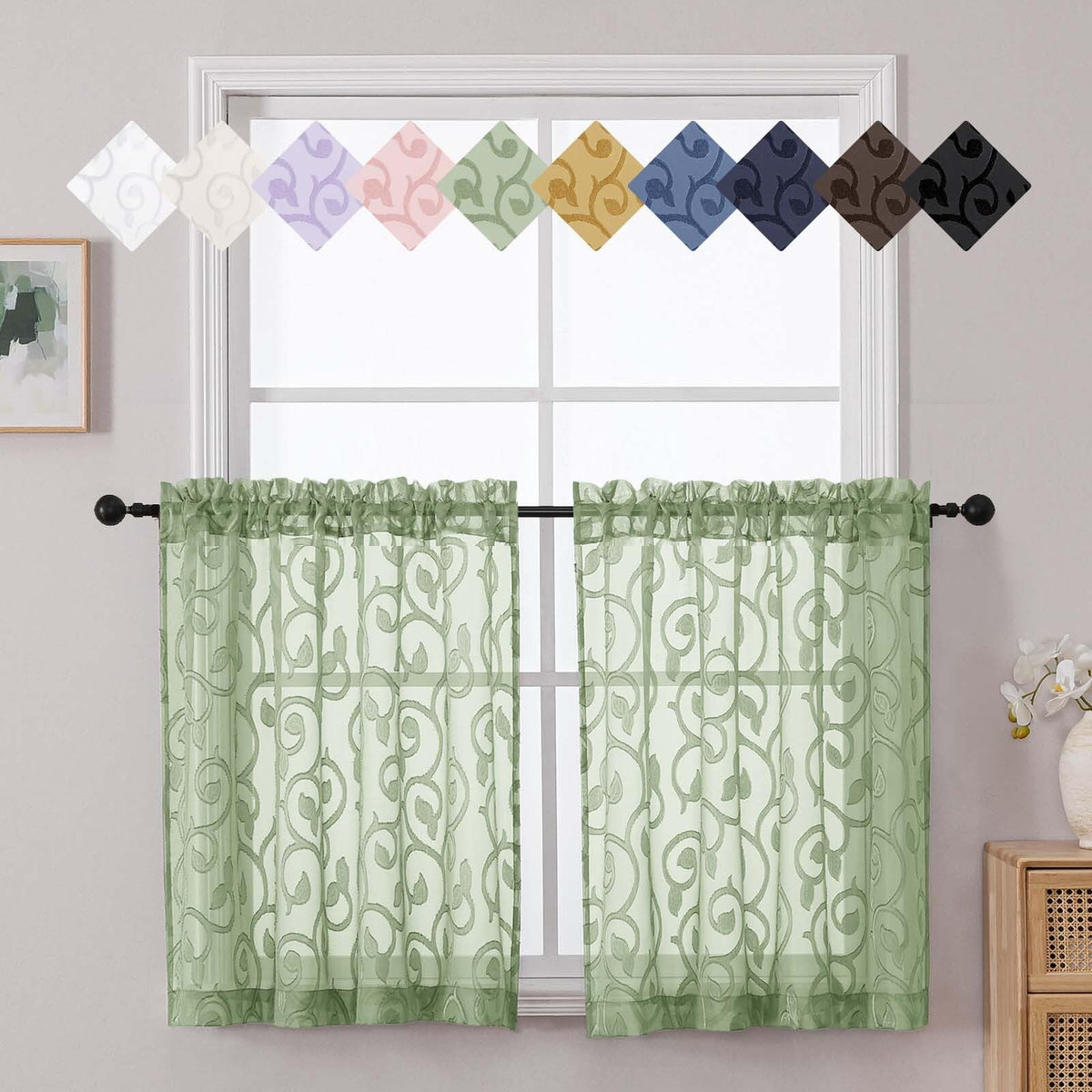 Dusty Blue Sheer Curtains for Bedroom Living Room 72 Inches Long 2 Panels Set, Soft Airy Geometric Jacquard Clip Curtains Drapes, Modern Rod Pocket Door Curtain, 2Pcs Each 42" Wx72 L Inch
