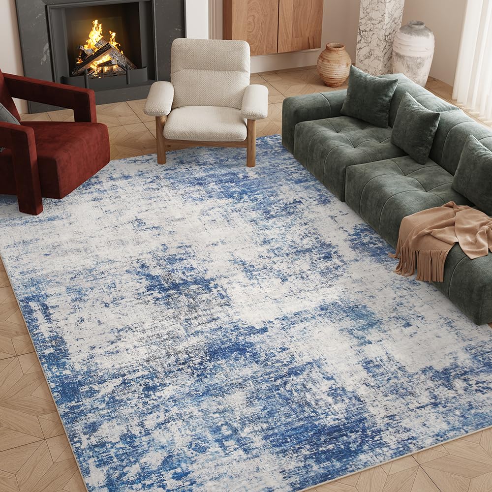 8x10 Pink Gray Washable Area Rug for Living Room, Vintage Print