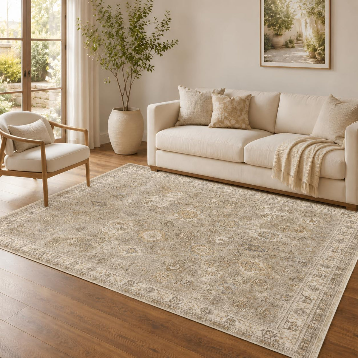 8x10 Area Rugs Living Room: Bedroom Vintage Washable Carpet Beige