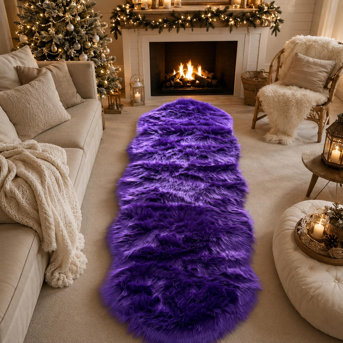 EasyJoy Ultra Soft Fluffy/Fuzzy Shaggy Area Rug Faux Fur Chair Cover Seat Pad for Bedroom Floor Sofa Living Room (2 x 6 ft Sheepskin, Beige)