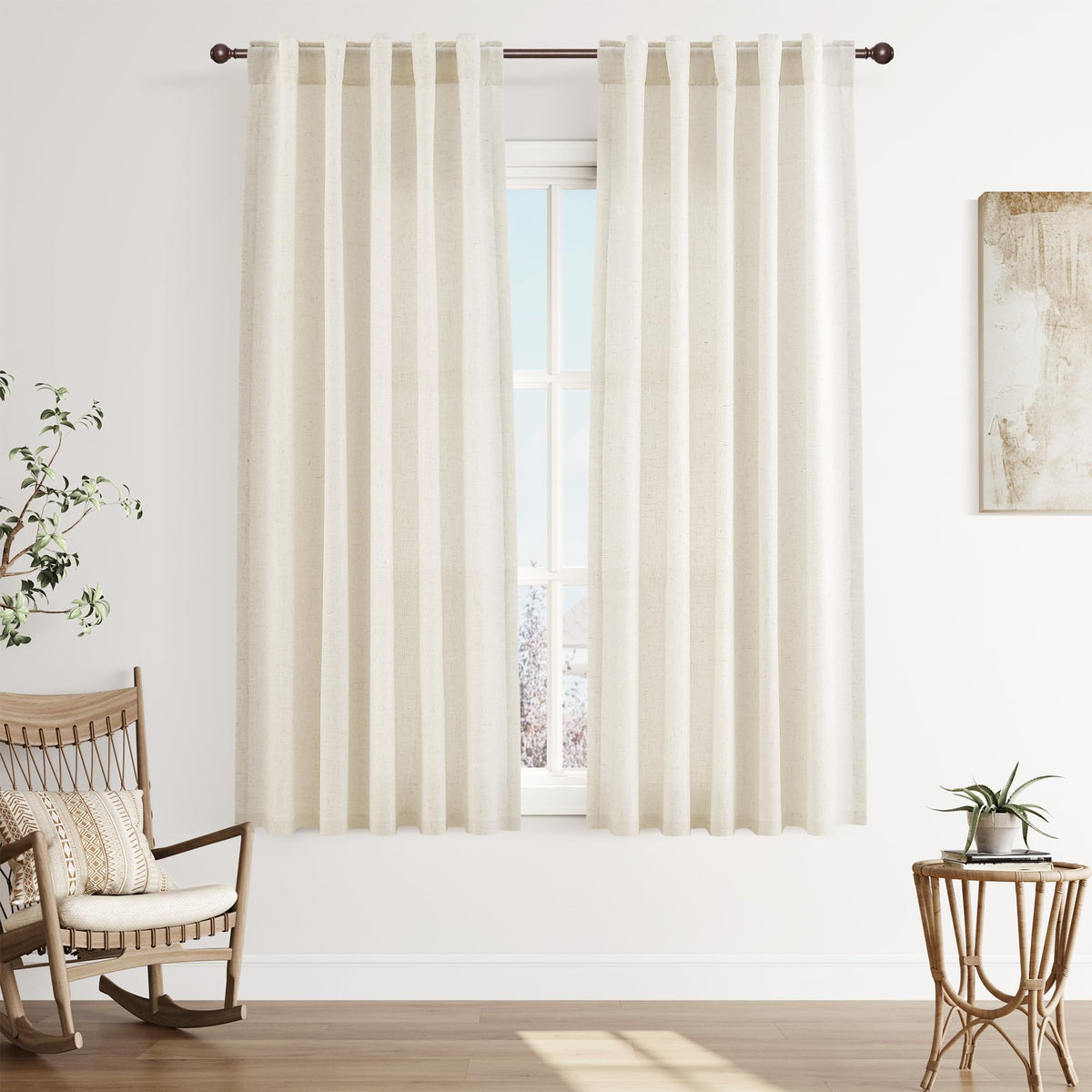 Joywell Linen Sheer Curtains 84 Inches Long for Living Room Beige Cream