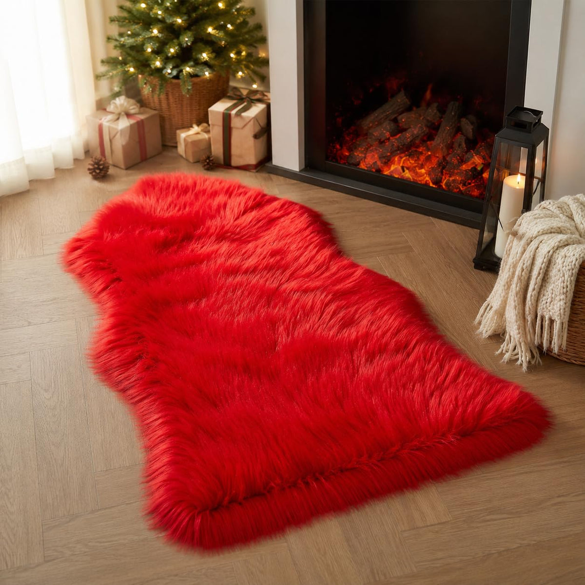 EasyJoy Ultra Soft Fluffy/Fuzzy Shaggy Area Rug Faux Fur Chair Cover Seat Pad for Bedroom Floor Sofa Living Room (2 x 6 ft Sheepskin, Beige)