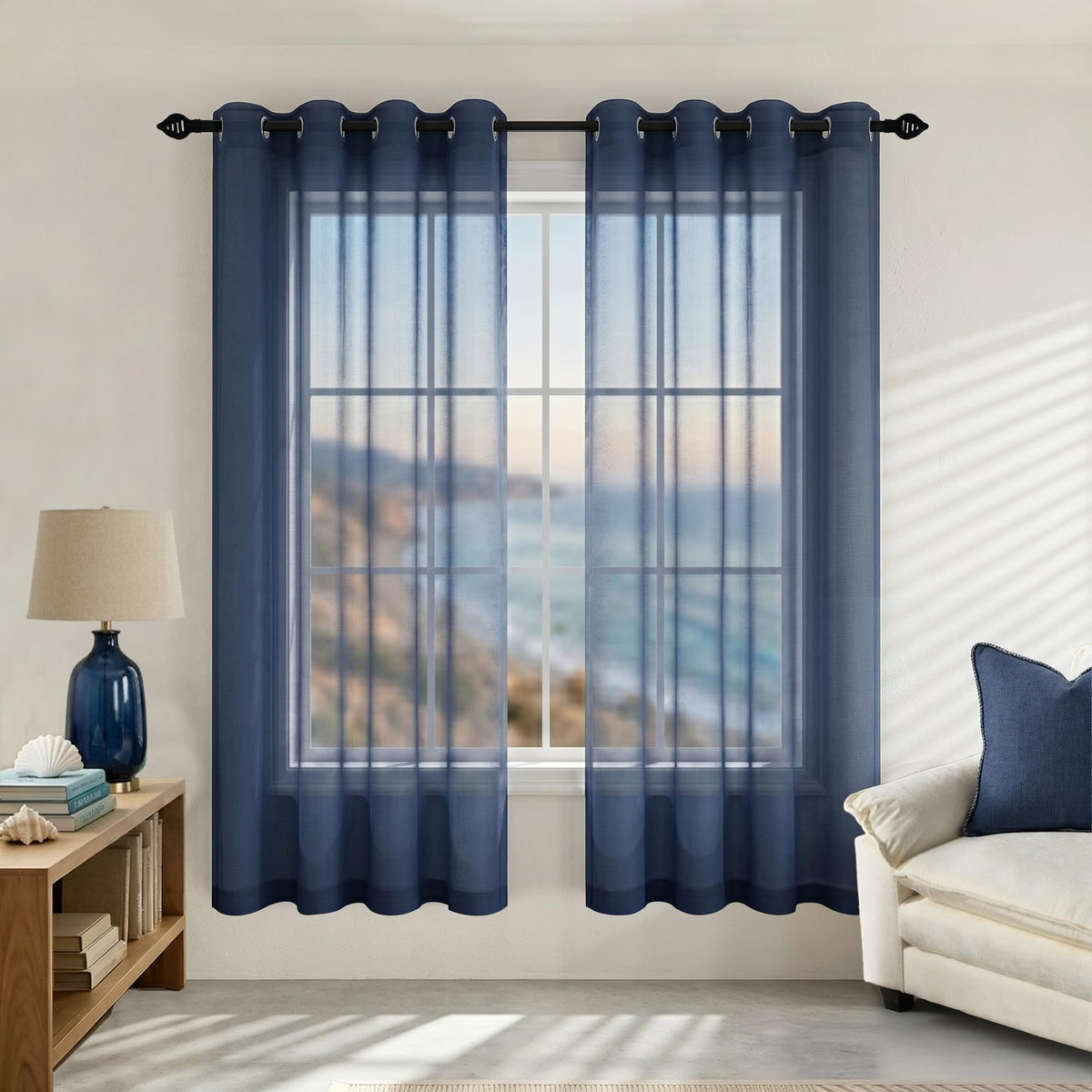 Mrs.Naturall Black Sheer Curtains 84 Inches Long for Living Room Set of 2 Panels Ring Grommet Window Curtain Panels for Bedroom 52x84 Inch Length