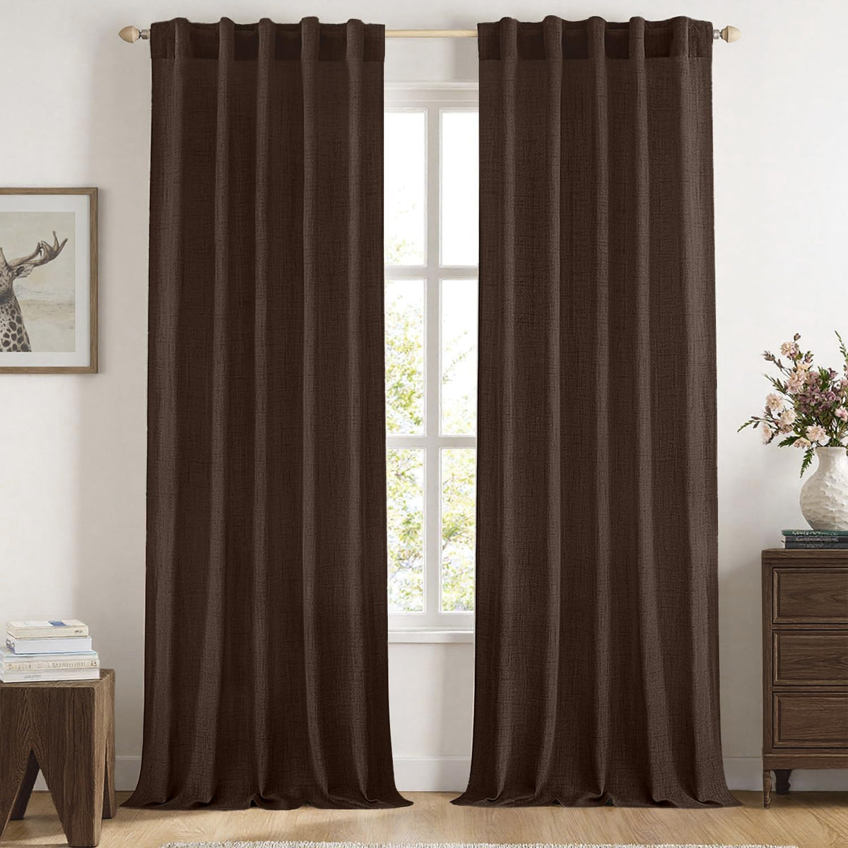 MIULEE Faux Linen Curtains 84 Inch Length 2 Panels Natural Semi Sheer Curtain with Back Tab Rod Pocket, Light Filtering Window Privacy Burlap Drapes for Living Room Bedroom 42W x 84L Linen