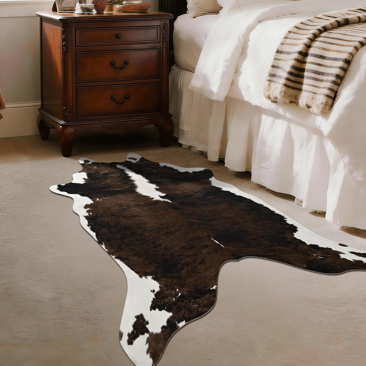 BENRON Faux Cowhide Rug, Cow Print Rug for Living Room Bedroom 4.6x5.2ft
