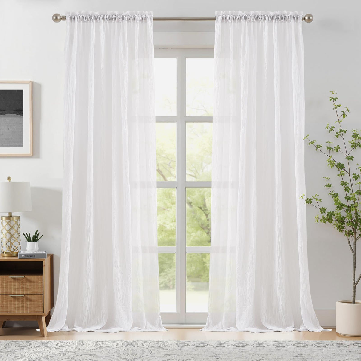 Melodieux Blush Pink Cotton Sheer Curtains 84 Inches Long, Bedroom Living Room Natural Light Filtering Crepe Voile Drapes Rustic Crinkle Linen Sheer Curtains Rod Pocket, 52" W x 84" L, 2 Panels