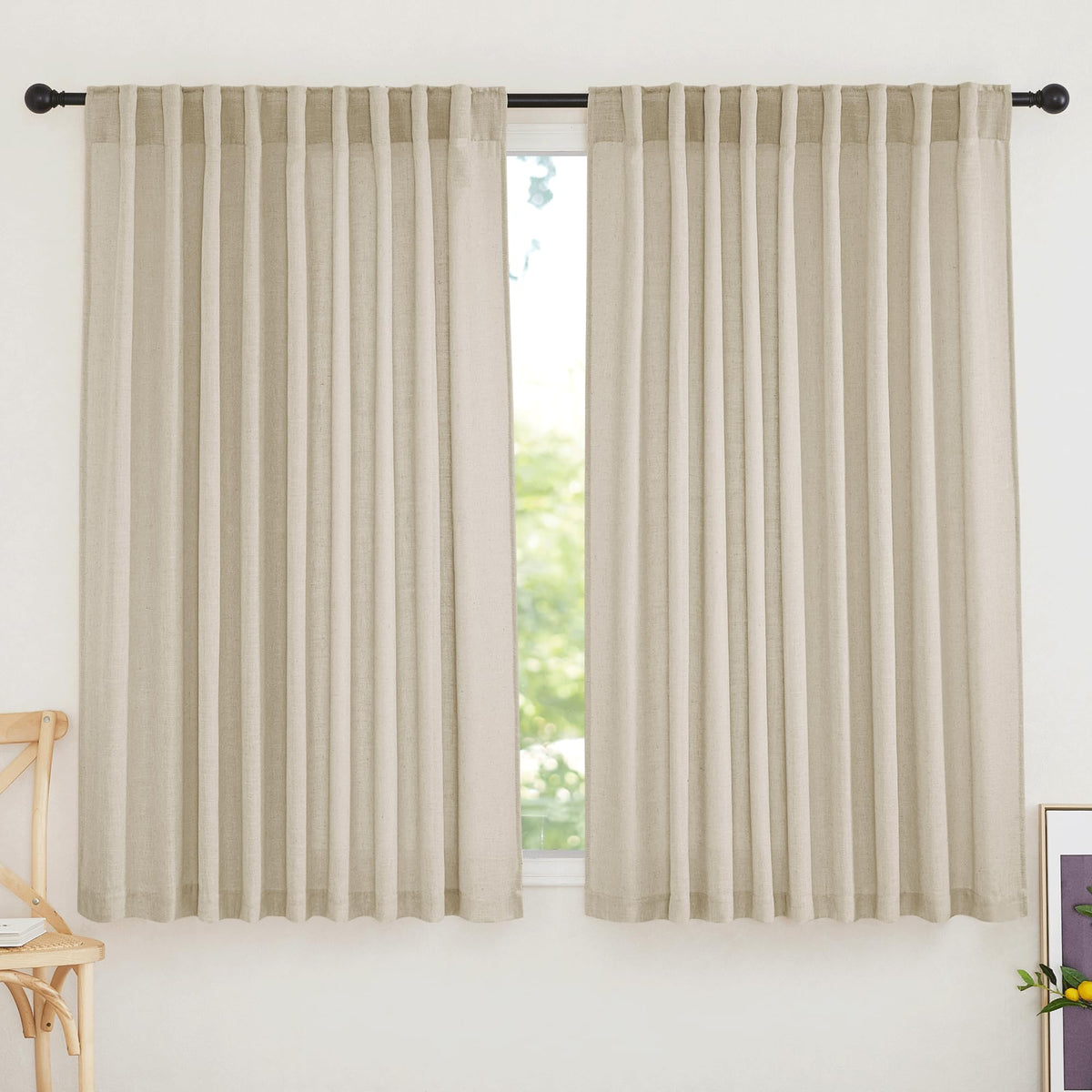 RYB HOME White Sheer Curtains for Living Room Patio Glass Door, W52 x L95