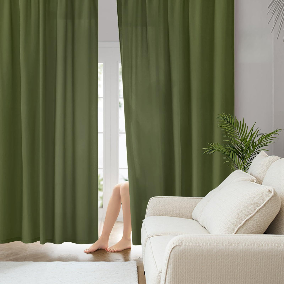 HOMEIDEAS Non-See-Through White Privacy Sheer Curtains, 52 X 96 Inches Long