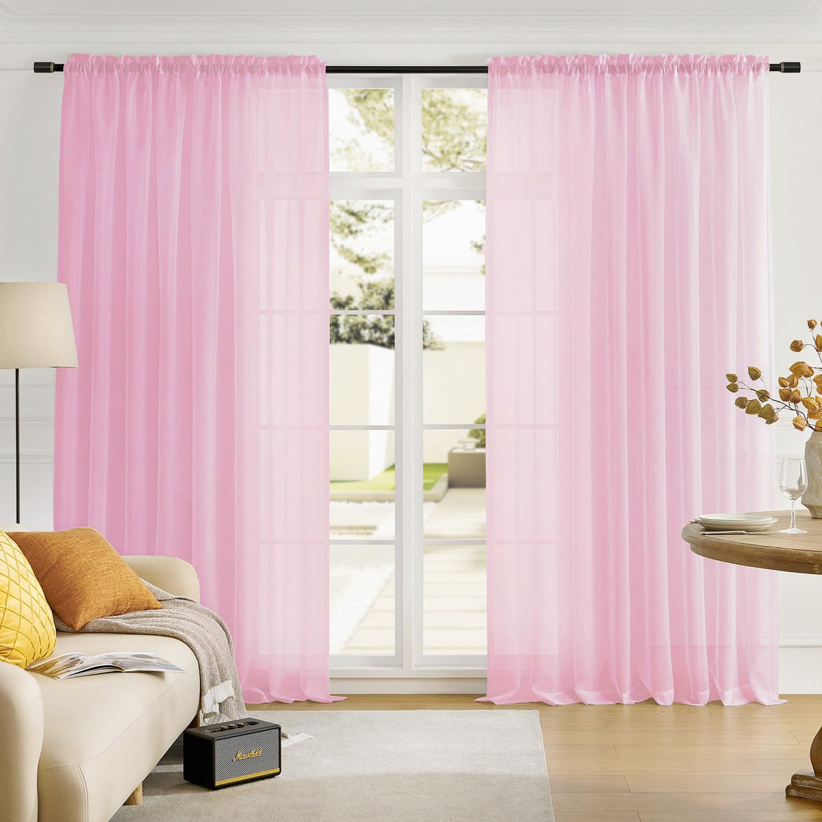 MYSTIC-HOME Sheer Curtains White 63 Inch Length, Rod Pocket Voile Drapes for Living Room, Bedroom, Window Treatments Semi Crinkle Curtain Panels for Yard, Patio, Villa, Parlor, Set of 2, 52"x 63"