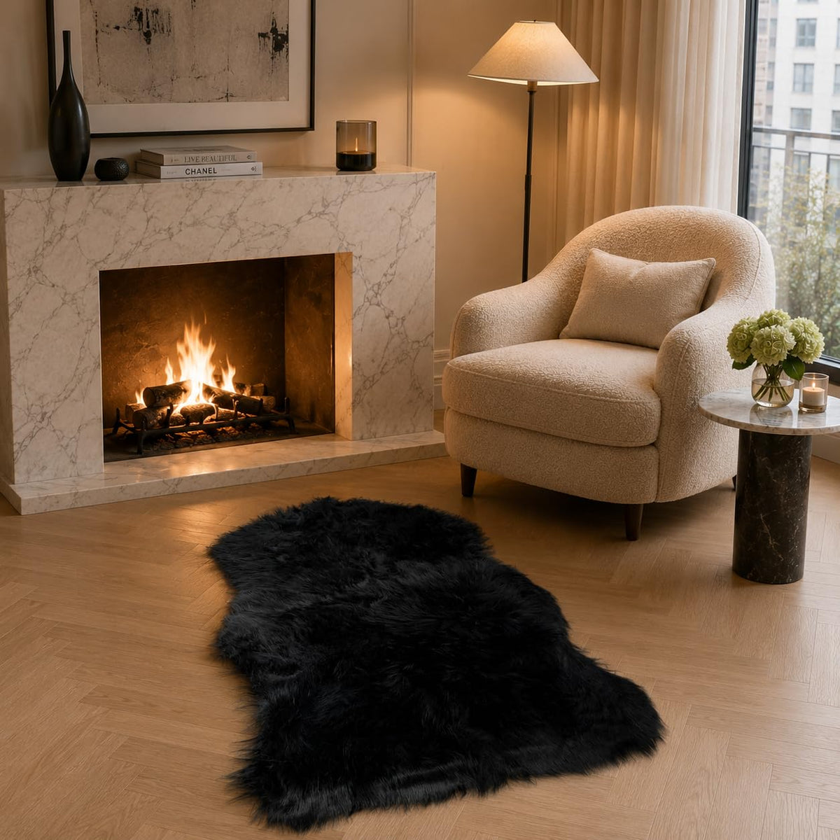 EasyJoy Ultra Soft Fluffy/Fuzzy Shaggy Area Rug Faux Fur Chair Cover Seat Pad for Bedroom Floor Sofa Living Room (2 x 6 ft Sheepskin, Beige)