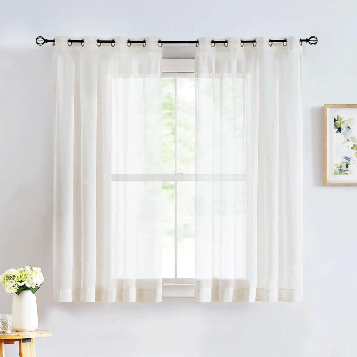 FMFUNCTEX Beige Linen Pinch Pleated Sheer Curtains, 96 Inches, 2 Panels