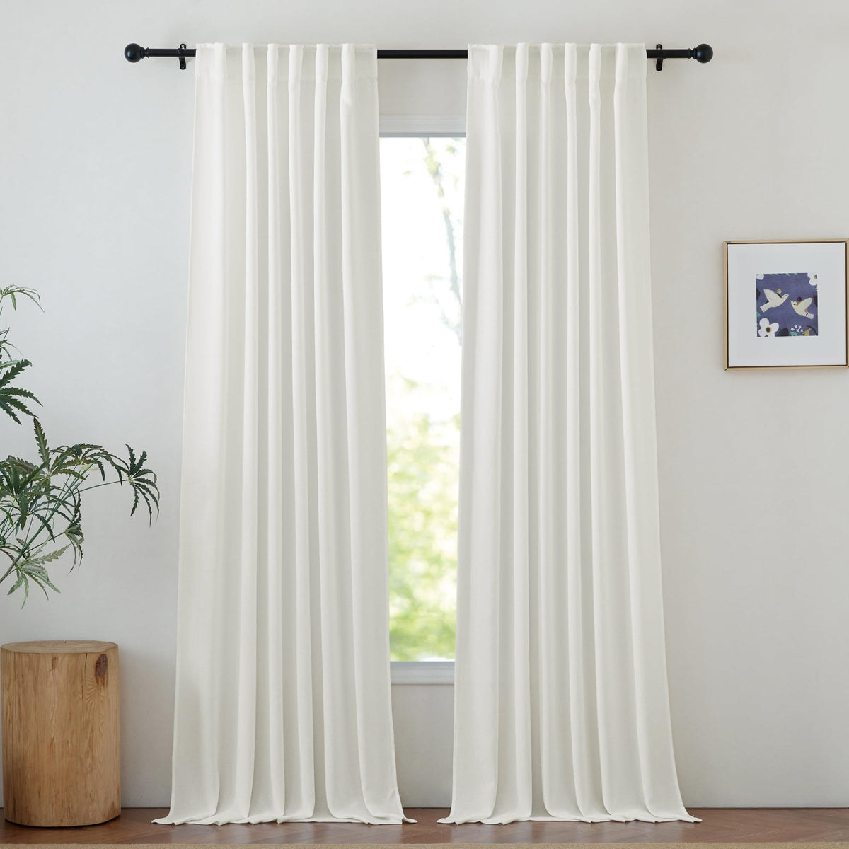 NICETOWN Natural Linen Curtains & Drapes for Windows 84 inch Long, Rod Pocket & Back Tab Thick Flax Semi Sheer Privacy Assured with Light Filtering for Bedroom/Living Room, W55 x L84, 2 Pieces