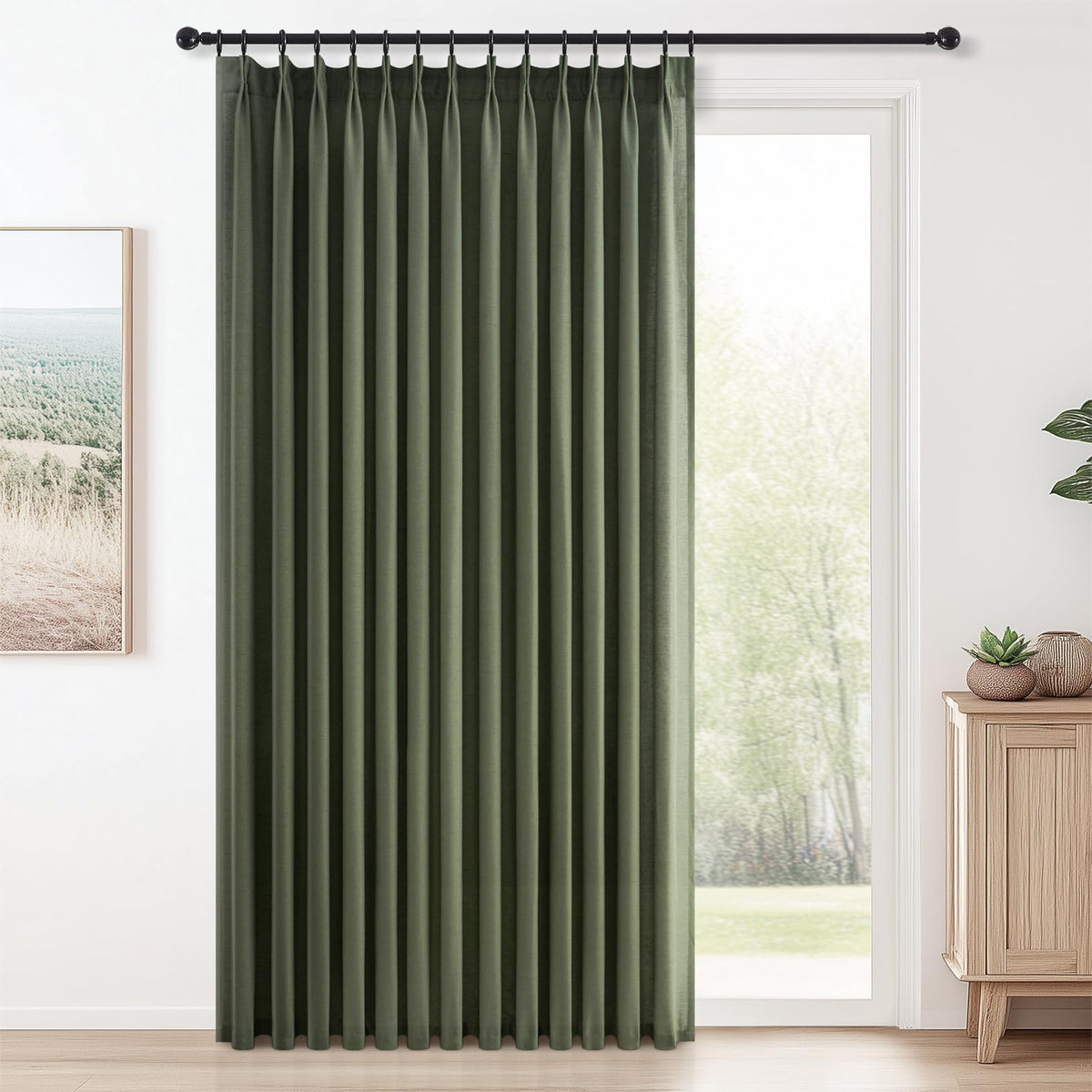 96 Inches Long Pinch Pleated Semi Sheer Curtains,Natural Linen Blended Light Filtering Window Curtains 96 Length 2 Panels for Living Room Bedroom Pinch Pleat Drapes with Hooks 2 Panels 40" Wx96 L