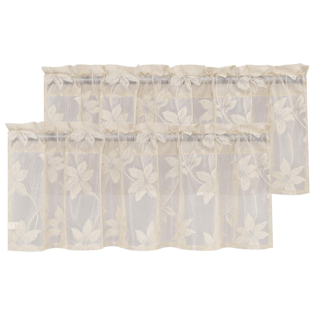 DWCN White Sheer Curtains - Short Curtains Floral Lace Design Rod Pocket Window Voile Sheer Drapes for Bedroom Kitchen Small Window 42 x 54 inch Length, 2 Panels White