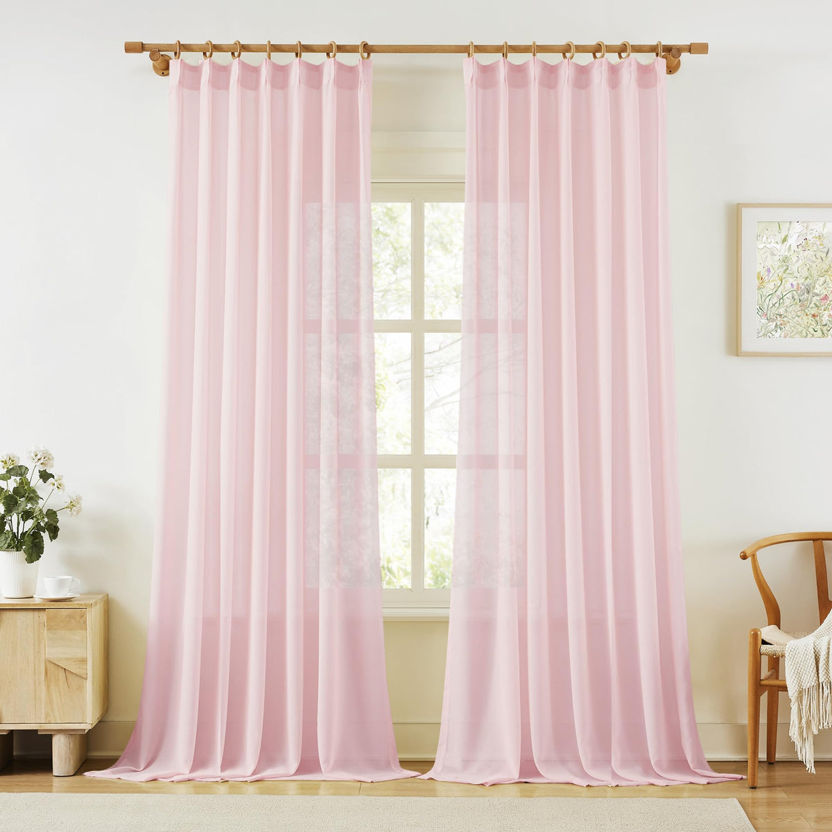 KangBang White Pinch Pleated Sheer Curtains 84 Inches Long 2 Panels