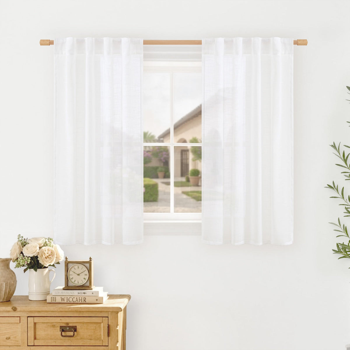 LAMIT Linen Semi Sheer Curtains 84 Inches Long for Living Room 2 Panels