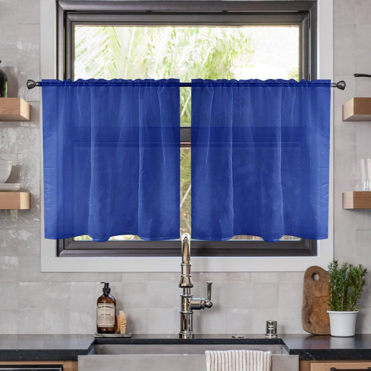 youleyar Solid Sheer Rod Pocket Curtain Voile Draperies 2 Panels White Beige Black Grey Coffee 52 Inch Width 84 Inch Long 1 Pair for Kitchen Bedroom Children Living Room Yard (Orange,52Wｘ84L)