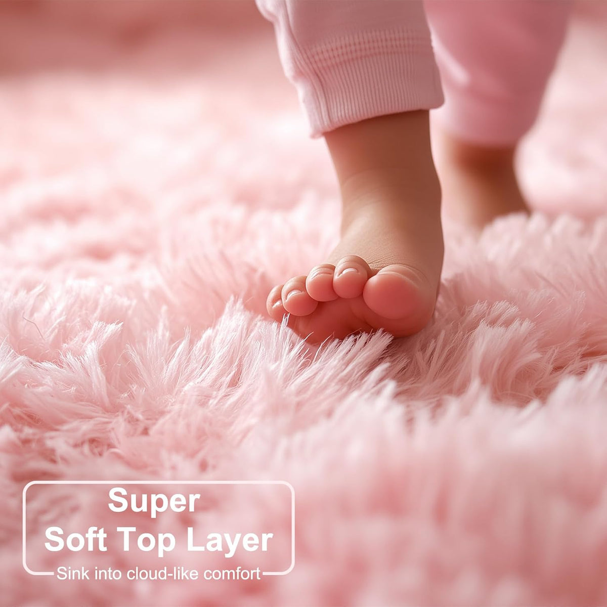 Amdrebio Light Pink Fluffy Fuzzy Area Rug 4x6 for Girls Bedroom Kids Room