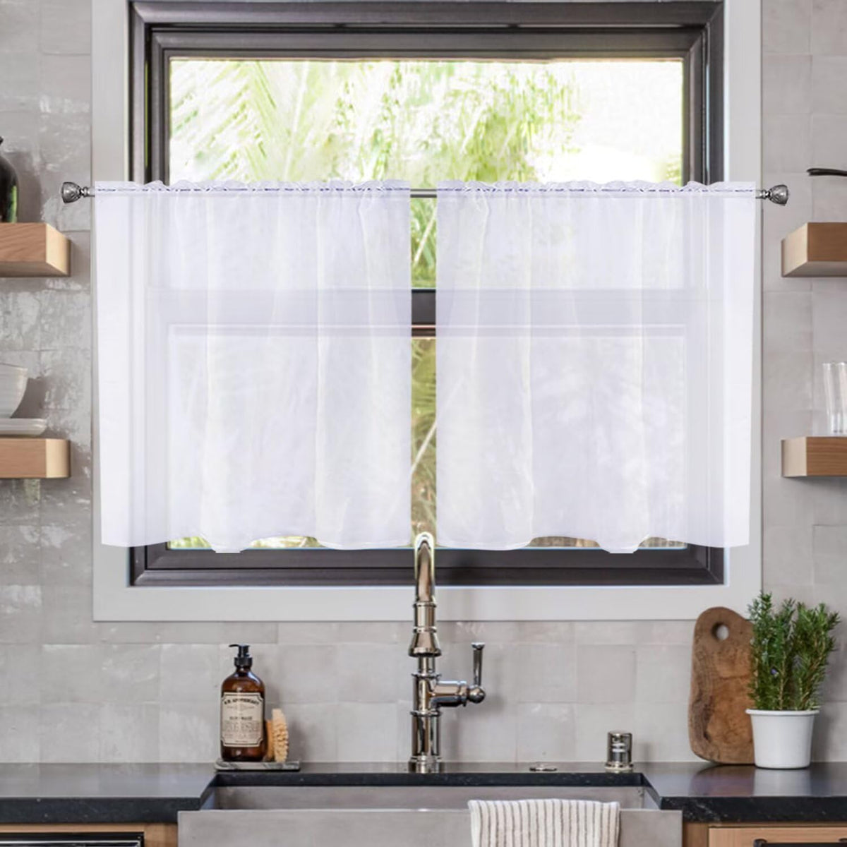 youleyar Solid Sheer Rod Pocket Curtain Voile Draperies 2 Panels White Beige Black Grey Coffee 52 Inch Width 84 Inch Long 1 Pair for Kitchen Bedroom Children Living Room Yard (Orange,52Wｘ84L)