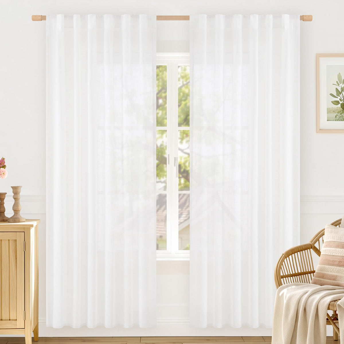 LAMIT Linen Semi Sheer Curtains 84 Inches Long for Living Room 2 Panels