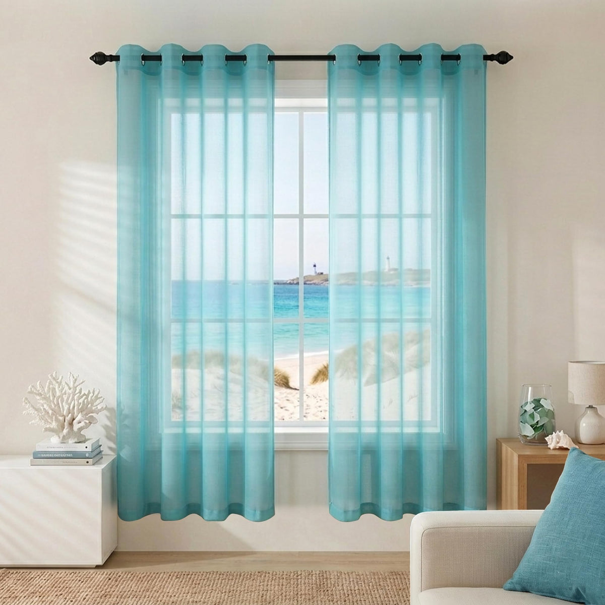 Mrs.Naturall Black Sheer Curtains 84 Inches Long for Living Room Set of 2 Panels Ring Grommet Window Curtain Panels for Bedroom 52x84 Inch Length