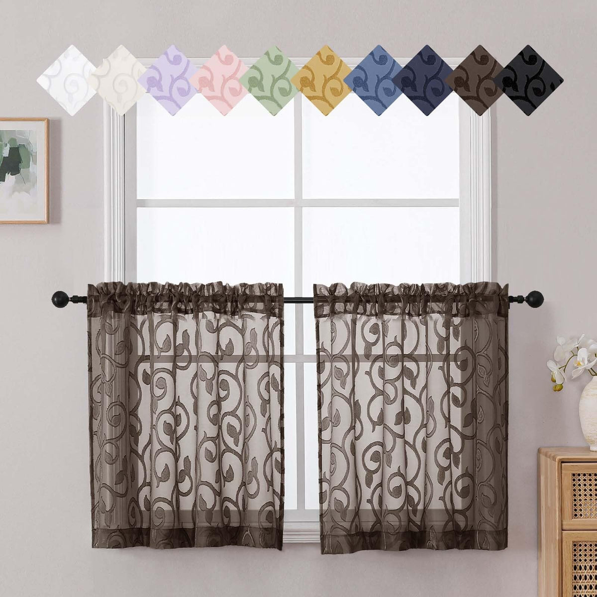 Dusty Blue Sheer Curtains for Bedroom Living Room 72 Inches Long 2 Panels Set, Soft Airy Geometric Jacquard Clip Curtains Drapes, Modern Rod Pocket Door Curtain, 2Pcs Each 42" Wx72 L Inch