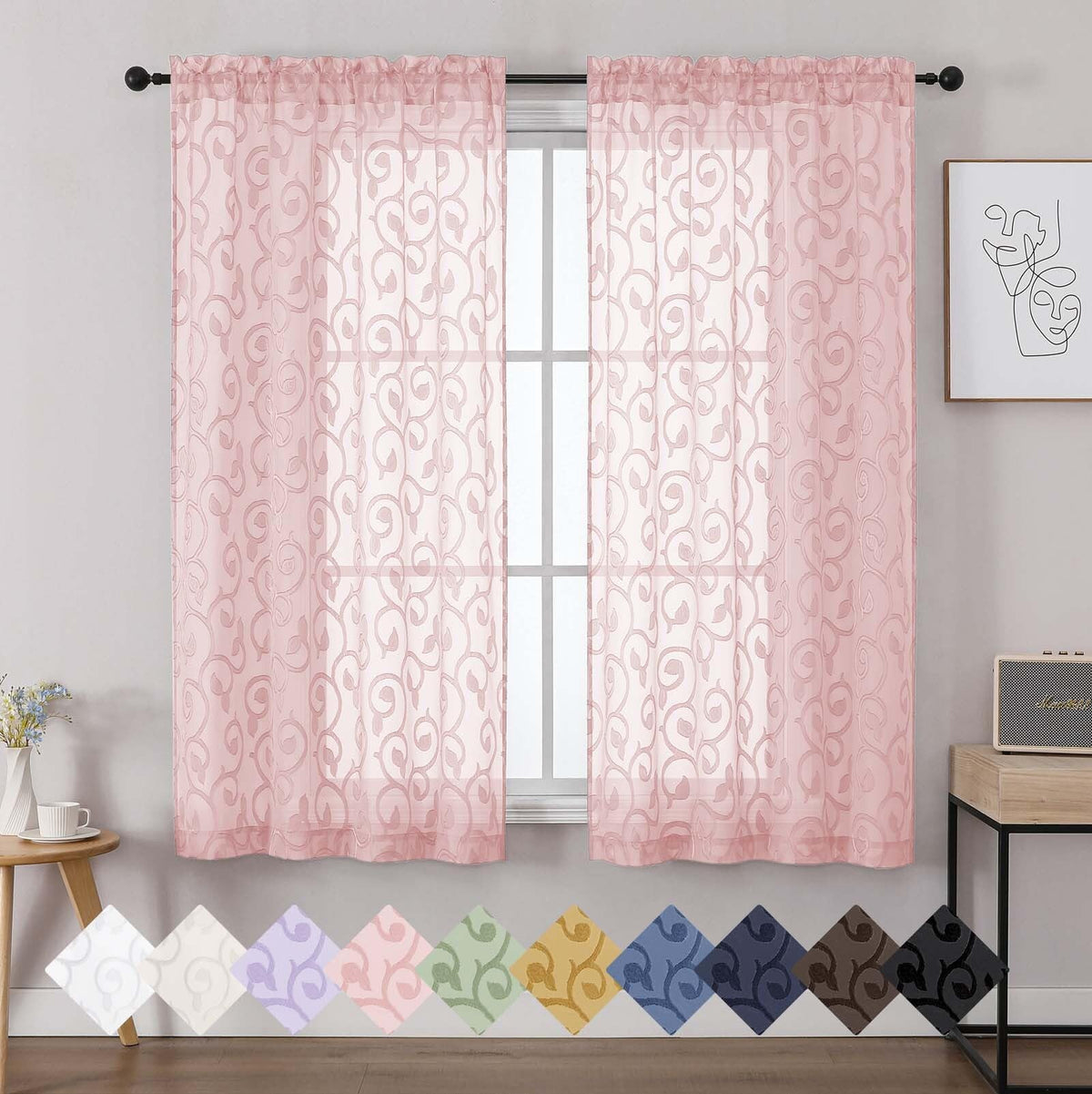 Dusty Blue Sheer Curtains for Bedroom Living Room 72 Inches Long 2 Panels Set, Soft Airy Geometric Jacquard Clip Curtains Drapes, Modern Rod Pocket Door Curtain, 2Pcs Each 42" Wx72 L Inch