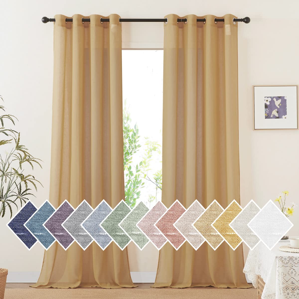 NICETOWN White Sheer Linen Curtains 84 Inch Length 2 Panels Set, W52xL84