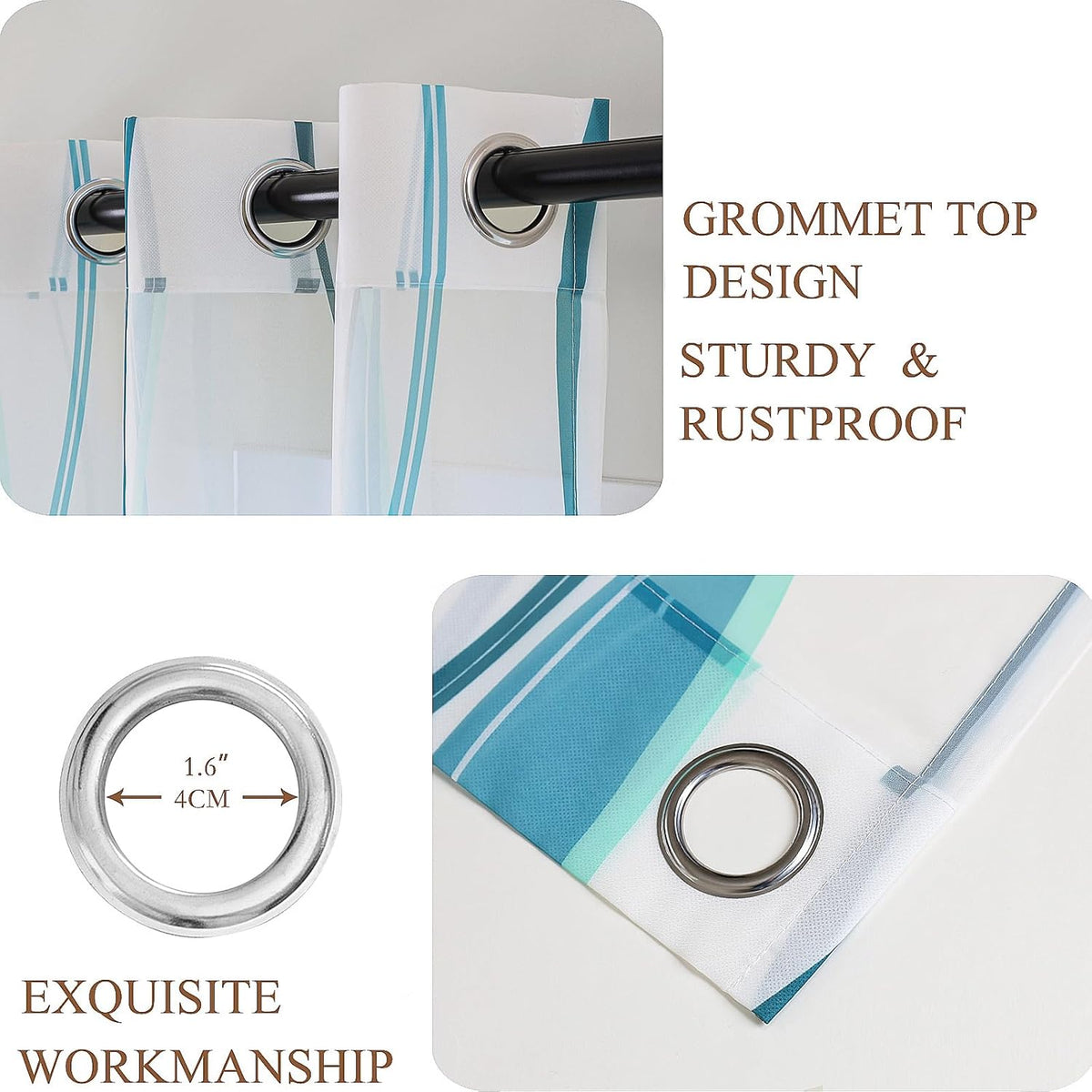 L.Z.E White and Teal Sheer Curtains 84 Inches Long, Light Filtering Elegant Patterned Curtains with Design for Living Room Bedroom Dining Room, Lightweight Window Drapes, Grommet Top 2 Panels Set