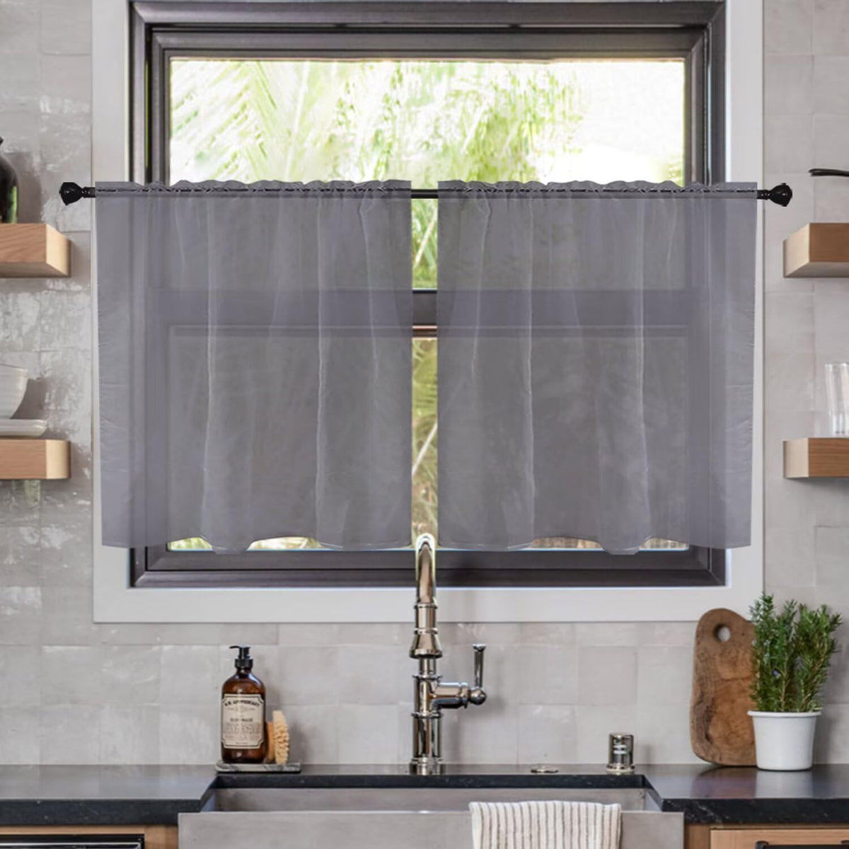 youleyar Solid Sheer Rod Pocket Curtain Voile Draperies 2 Panels White Beige Black Grey Coffee 52 Inch Width 84 Inch Long 1 Pair for Kitchen Bedroom Children Living Room Yard (Orange,52Wｘ84L)
