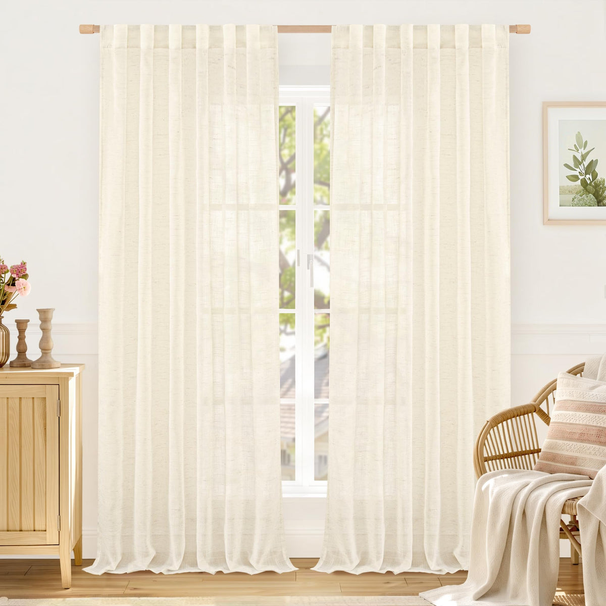 LAMIT Linen Semi Sheer Curtains 84 Inches Long for Living Room 2 Panels