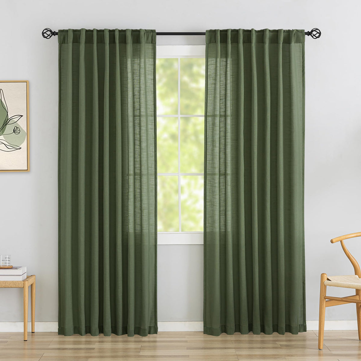 Natural Linen 144 Inch Length Curtains for Tall Floor Ceiling Villa Living Room -Cream Ivory Bak Tab Hooks Pleated Easy Open Sliding Semi Sheer 144 inch Extra Long 2 Story Window Curtains,12 Foot