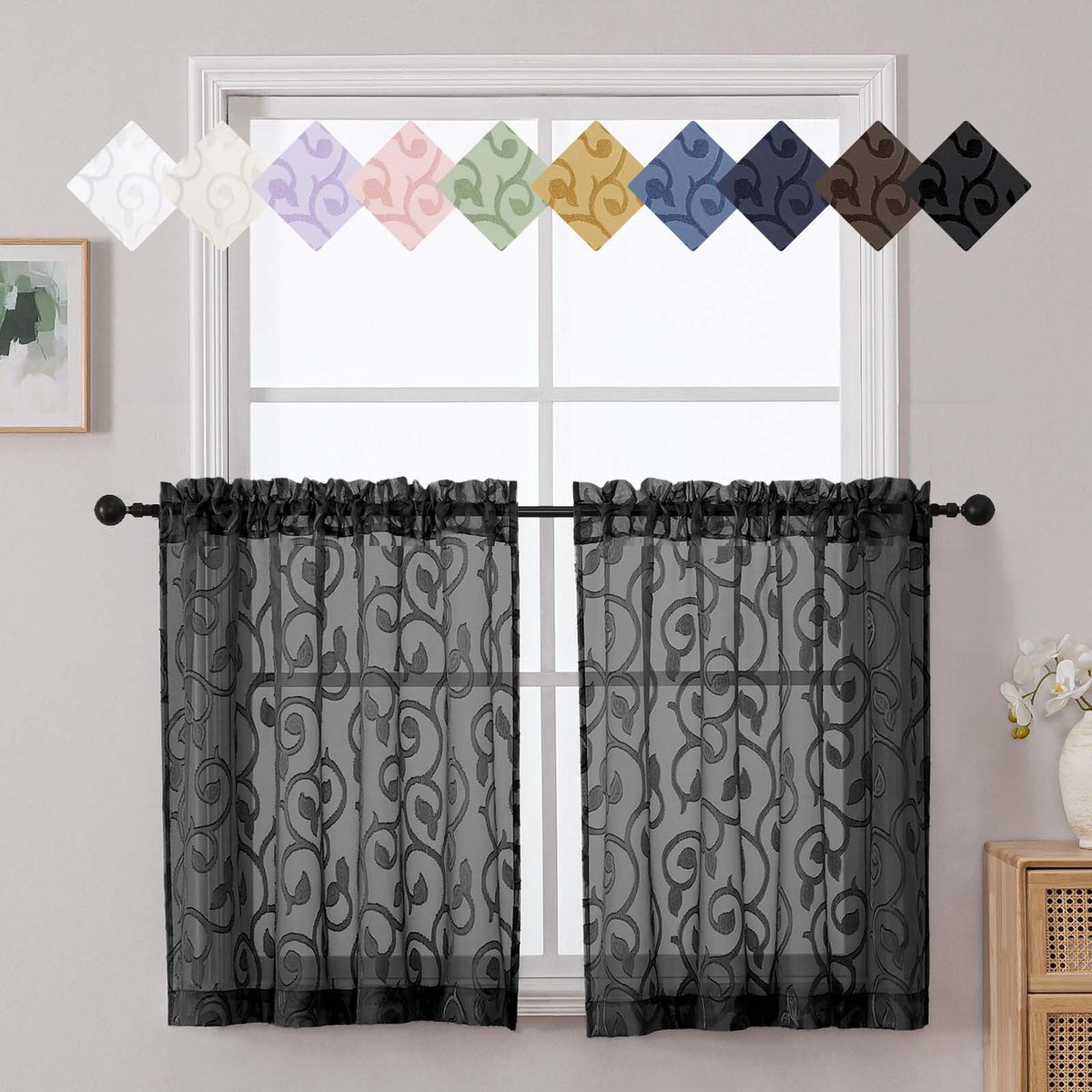 Dusty Blue Sheer Curtains for Bedroom Living Room 72 Inches Long 2 Panels Set, Soft Airy Geometric Jacquard Clip Curtains Drapes, Modern Rod Pocket Door Curtain, 2Pcs Each 42" Wx72 L Inch