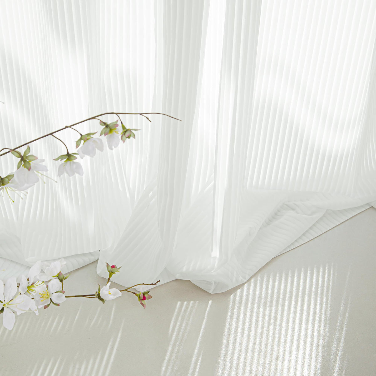 NICETOWN White Striped Sheer Curtains 96 inches Long for Living Room 2 Panels, Non-See-Through Semi Chiffon Grommet Window Treatment Light Filtering Drapes for Home Office Bedroom 52" Wide