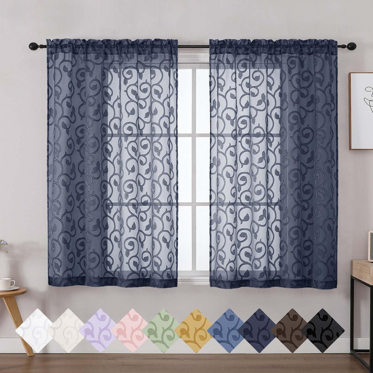 Dusty Blue Sheer Curtains for Bedroom Living Room 72 Inches Long 2 Panels Set, Soft Airy Geometric Jacquard Clip Curtains Drapes, Modern Rod Pocket Door Curtain, 2Pcs Each 42" Wx72 L Inch