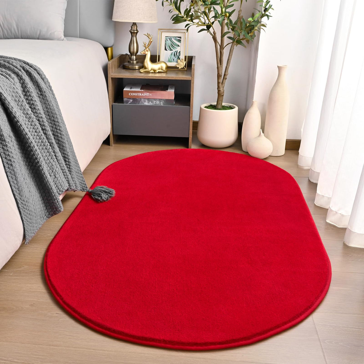 Amearea Soft Oval Rugs for Bedroom, 2.6 x 5.3 Black Bedroom Bedside Rug