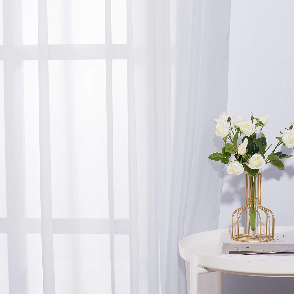 NICETOWN Living Room Window Curtain Extra Long & Wide, Grommet Casual Voile Sheer Airy Window Treatment Sweep to Floor for Sliding/French Door, Ivory, W100 x L108, 1 Panel
