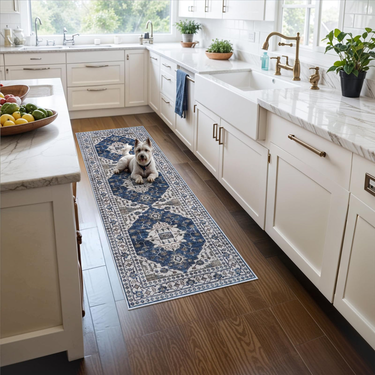 2x6 Hallway Washable Runner Rug : Vintage Soft Kitchen Laundry Runner with Non Slip Backing Farmhouse Entryway Living Room Floor Mat Stain Resistant Carpet for Bedroom Bathroom Distressed Beside Rug