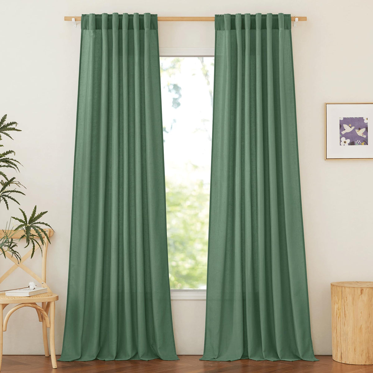 NICETOWN Natural Linen Curtains & Drapes for Windows 84 inch Long, Rod Pocket & Back Tab Thick Flax Semi Sheer Privacy Assured with Light Filtering for Bedroom/Living Room, W55 x L84, 2 Pieces