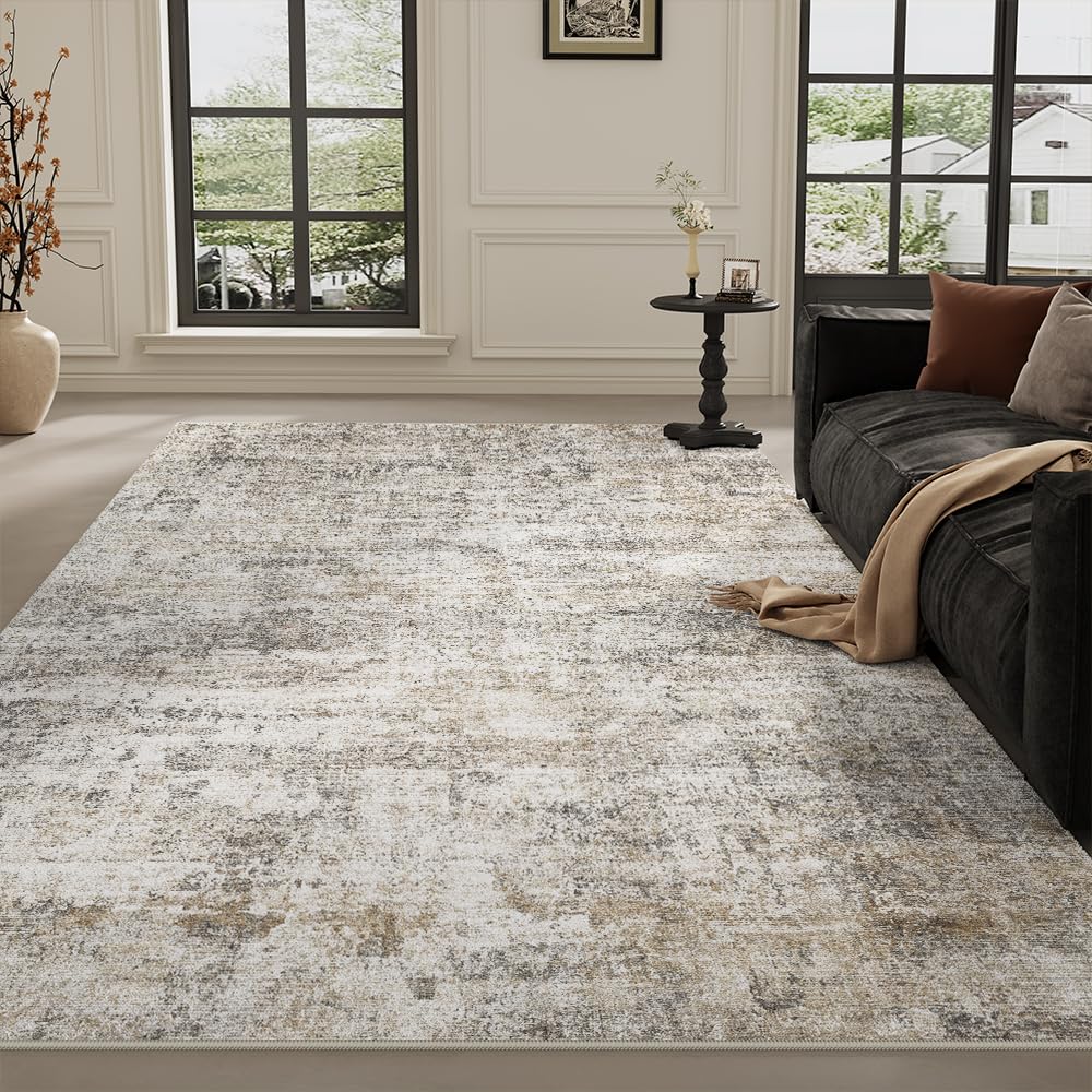 8x10 Pink Gray Washable Area Rug for Living Room, Vintage Print