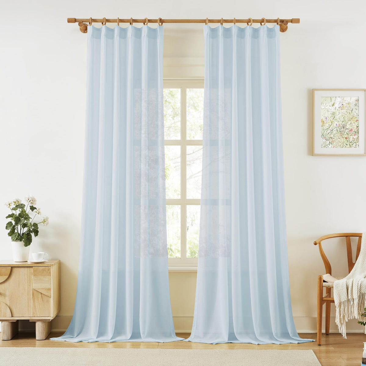 KangBang White Pinch Pleated Sheer Curtains 84 Inches Long 2 Panels