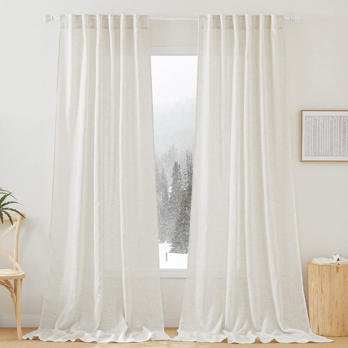 RYB HOME White Sheer Curtains for Living Room Patio Glass Door, W52 x L95