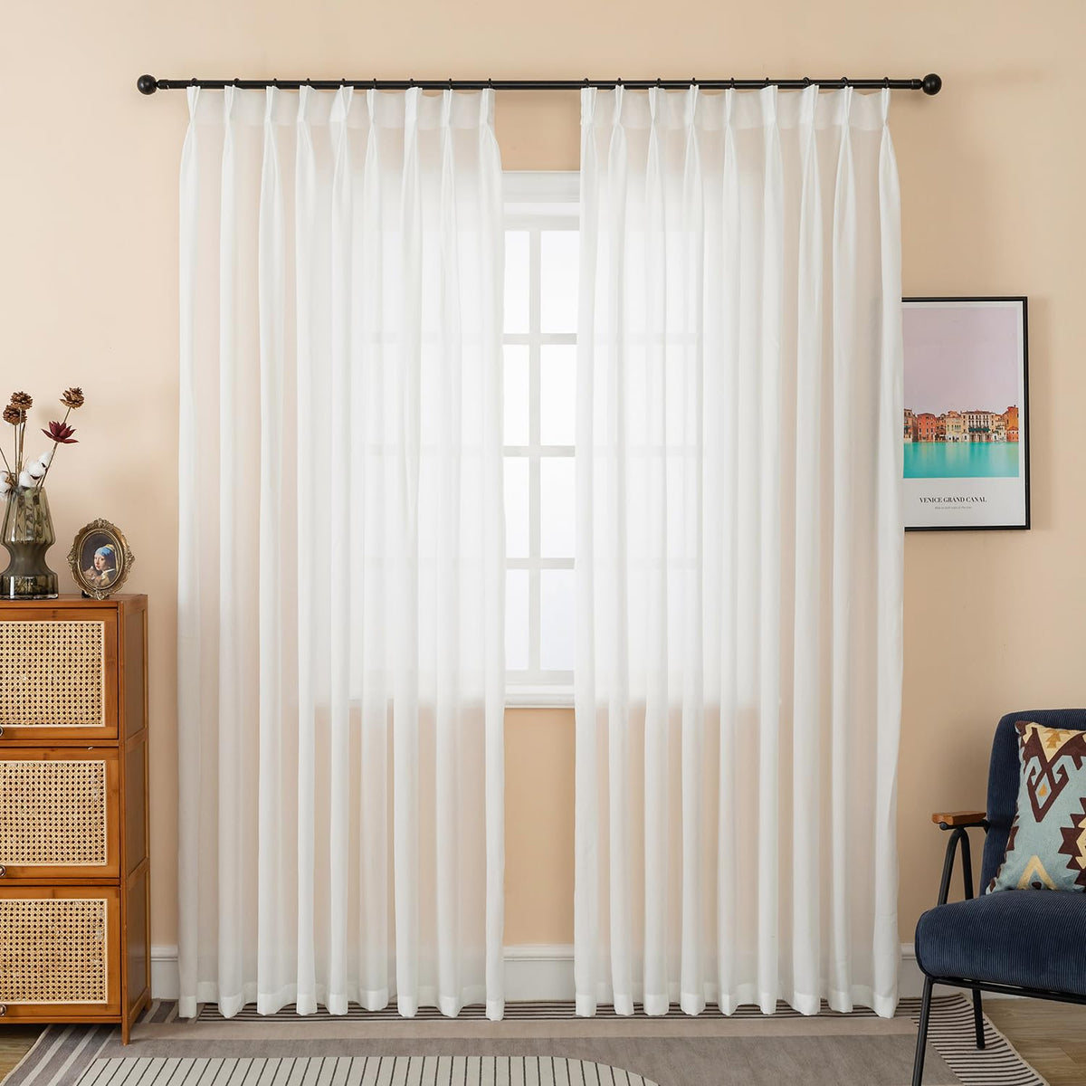 Sheer Curtains 120 inch Length for Living Room, 1 Panel, 52" W x 120" L