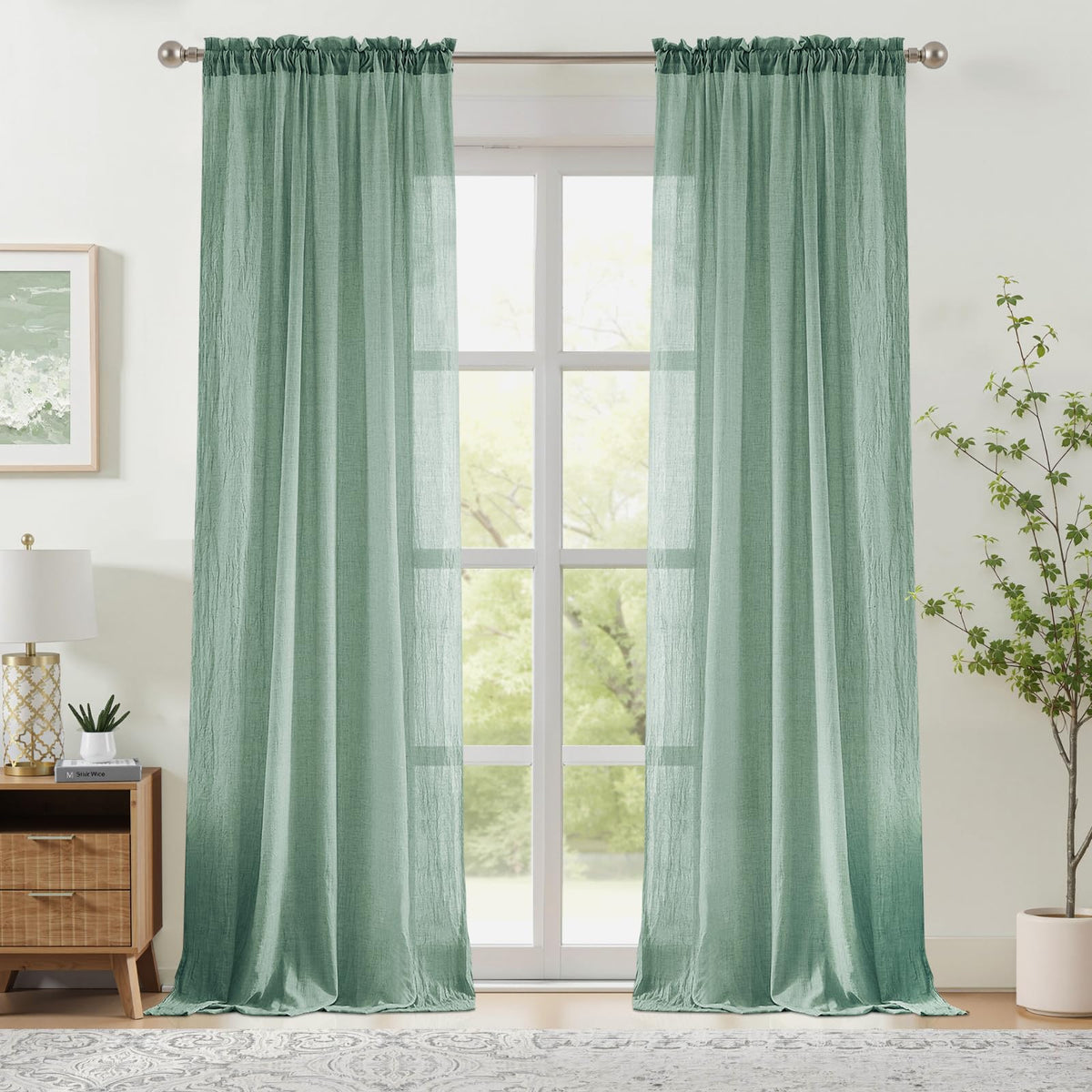Melodieux Blush Pink Cotton Sheer Curtains 84 Inches Long, Bedroom Living Room Natural Light Filtering Crepe Voile Drapes Rustic Crinkle Linen Sheer Curtains Rod Pocket, 52" W x 84" L, 2 Panels